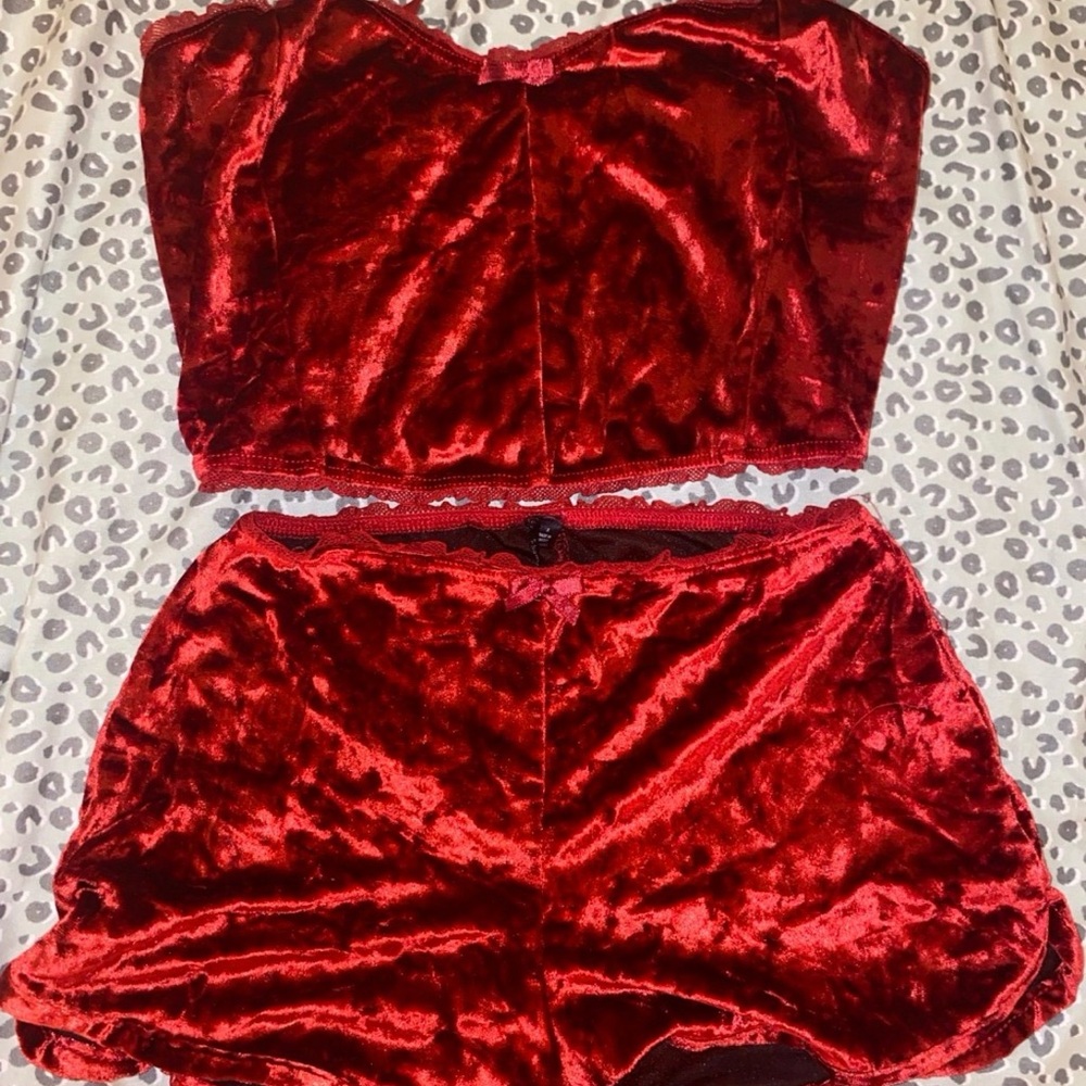 Red Velvet Two-Piece Crop Top & Shorts Sleep Set